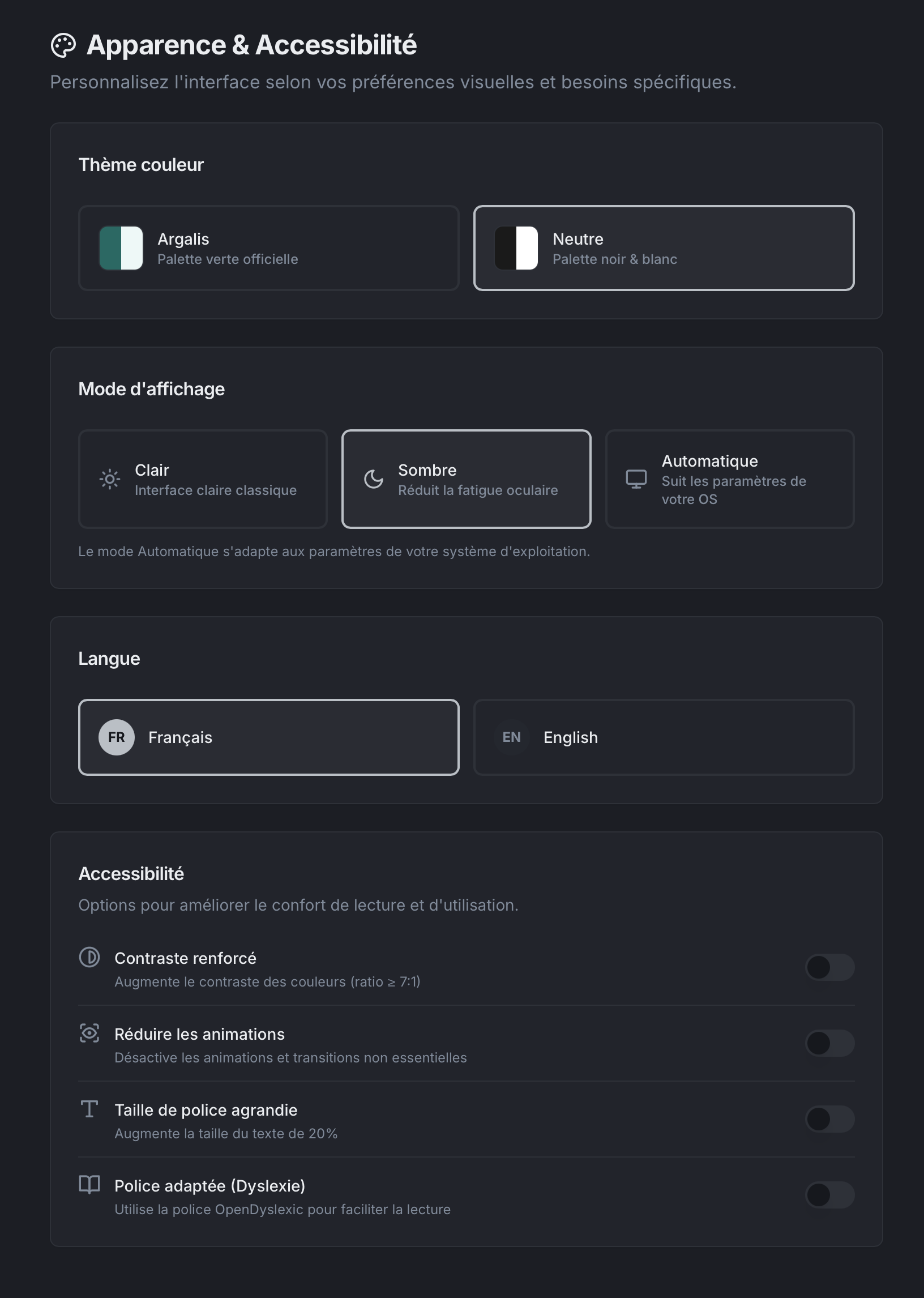 Argalis V2 — Mode sombre